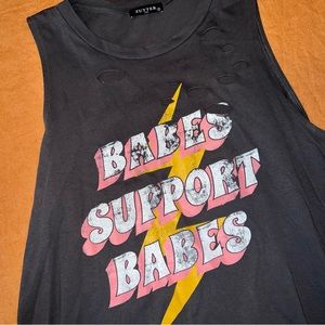 “Babes Support Babes” Distressed Muscle Tank Graphic